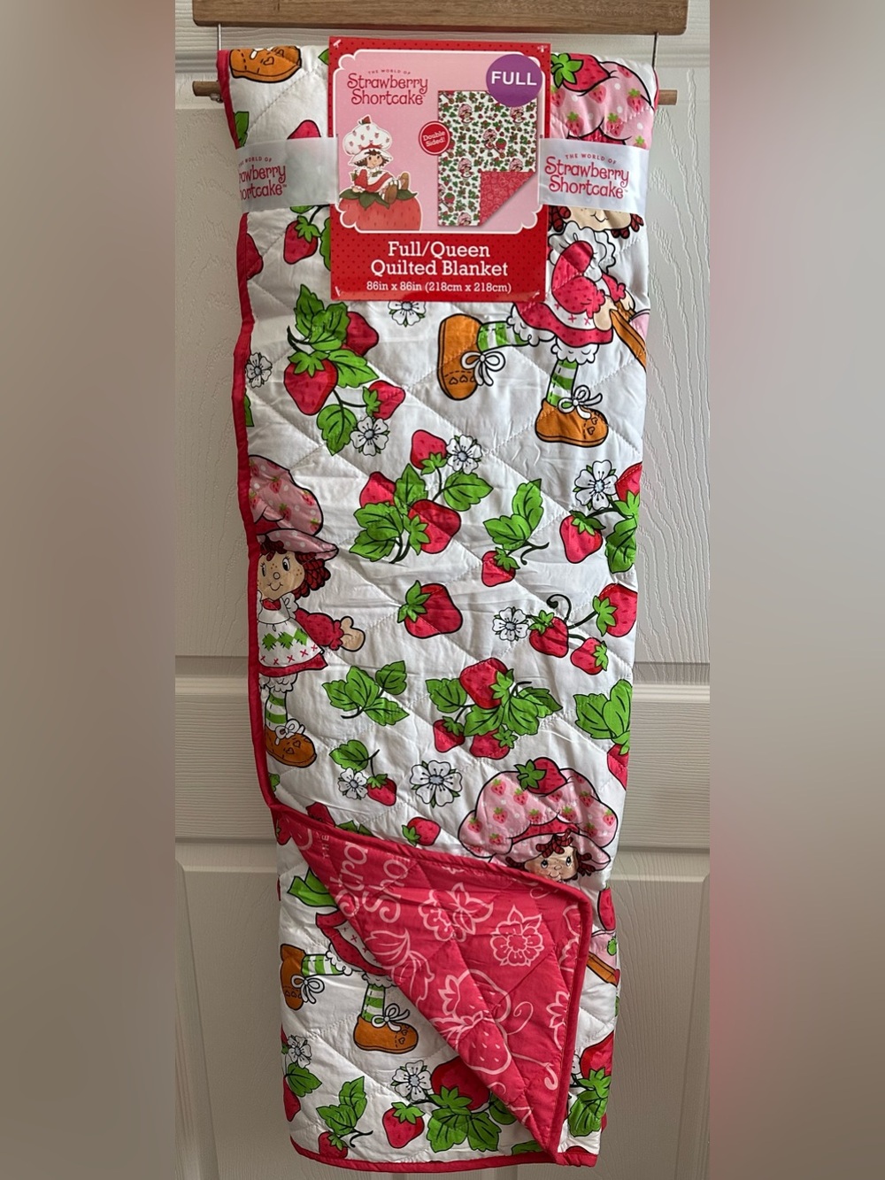Strawberry Shortcake Quilted Blanket - White & Pink new